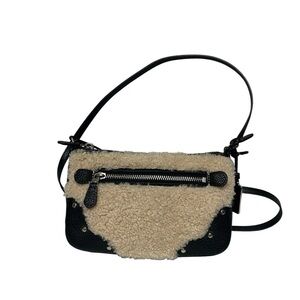 Coach Black Leather w/Shearling Fur Crossbody Bag EUC